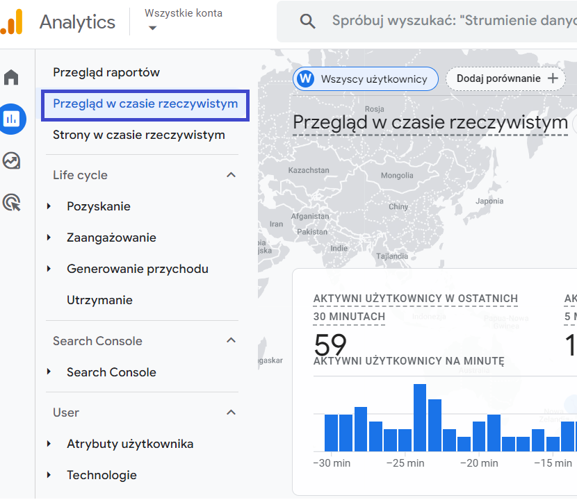 Przegląd w czasie rzeczywistym GA4