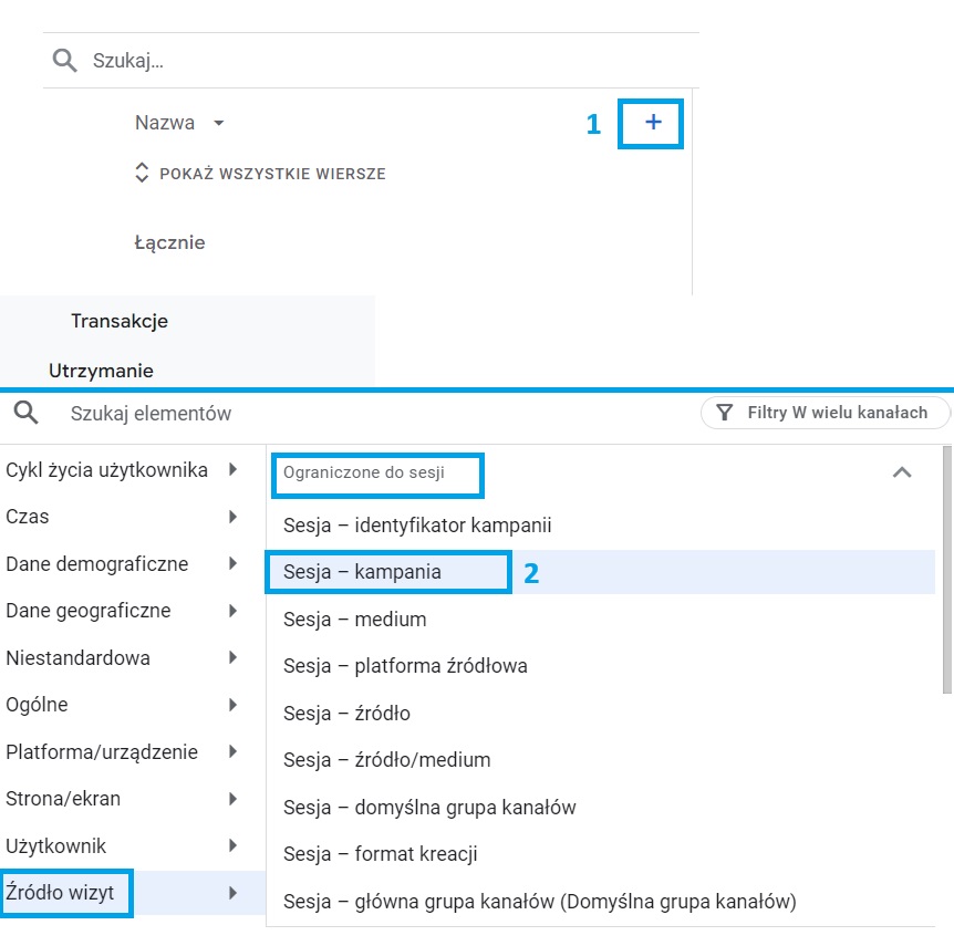 Google Analytics 4 - wybór źródła wizyt